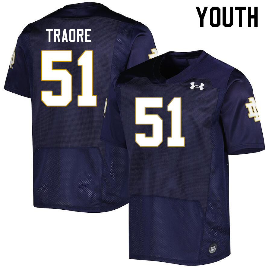 Youth #51 Boubacar Traore Notre Dame Fighting Irish College Football Jerseys Stitched Sale-Navy
